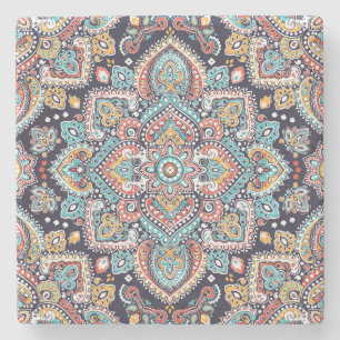 Indian Paisley: Ethnisches Mandala Muster Steinuntersetzer