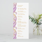 Indian Paisley Lila und Gold Wedding Programm (Stehend Vorderseite)