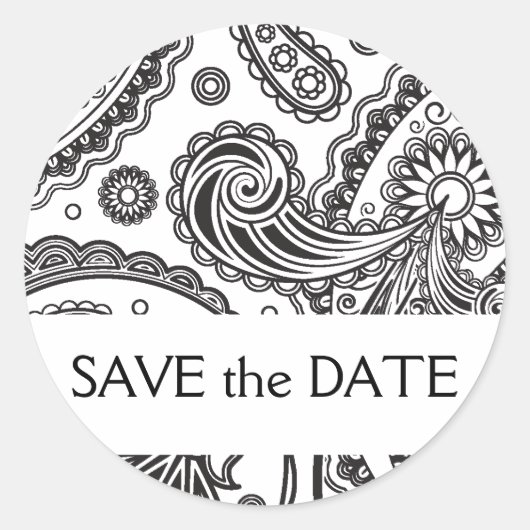 Indian Paisley Save the Date Runder Aufkleber (Vorderseite)