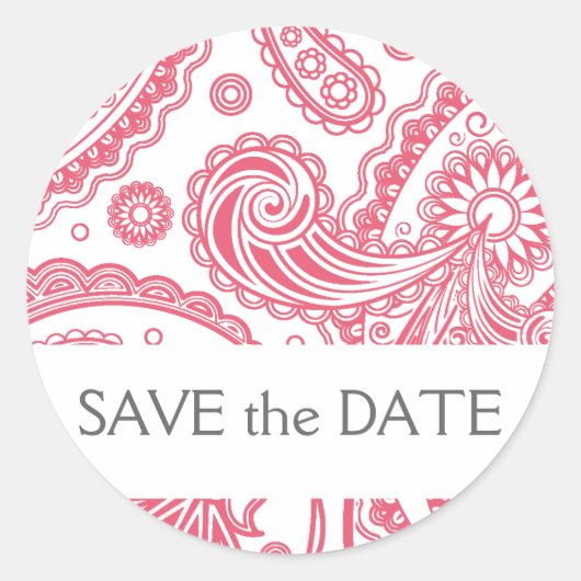 Indian Paisley Save the Date Runder Aufkleber (Vorderseite)