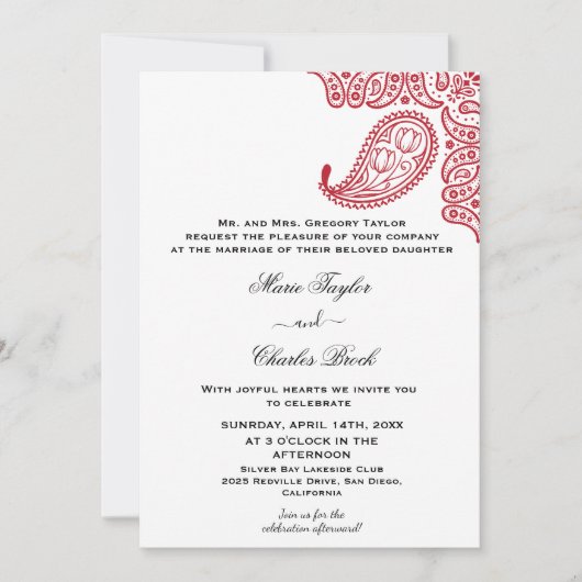 Indian Paisley Wedding Einladung (Vorderseite)
