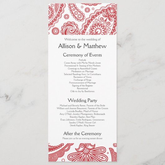 Indian Paisley Wedding Program Programm (Vorderseite)
