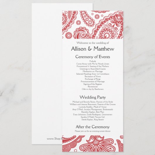 Indian Paisley Wedding Program Programm (Vorne/Hinten)