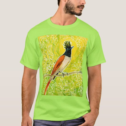Indian Paradise Flycatcher Tropical Bird Sketch T-Shirt (Vorderseite)