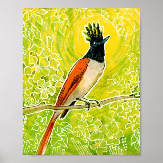 Indian Paradise Flycatcher Tropical Bird Yellow Poster (Vorne)