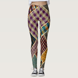 Indian Patchwork: Texturierte Leinwand Imitation. Leggings