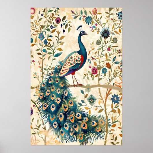 Indian Peacock Art Print Botanical Bird Poster (Vorne)