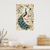 Indian Peacock Art Print Botanical Bird Poster (Küche)