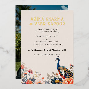Indian Peacock Blume Foto Wedding Save the Date Folieneinladung