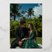 Indian Peacock Blume Foto Wedding Save the Date Folieneinladung (Rückseite)
