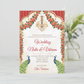 Indian Peacock Einladungen & Hindu Hochzeitkarten (Stehend Vorderseite)