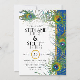 Indian Peacock Feathers Modern Gold Typografy Einladung