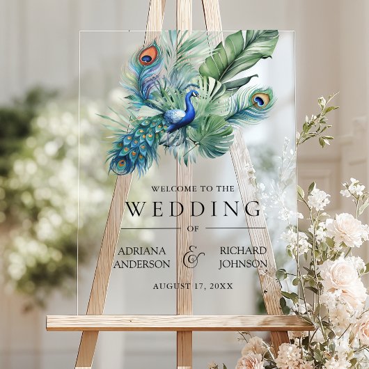 Indian Peacock Feathers Wedding Welcome Acrylschild