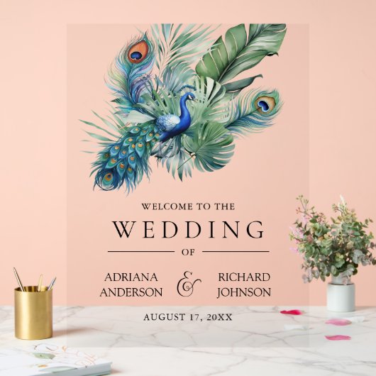 Indian Peacock Feathers Wedding Welcome Acrylschild (Hochzeit)