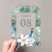 Indian Peacock Floral Wedding Acrylic Table Number Acryleinladungen (Insitu (Handheld))