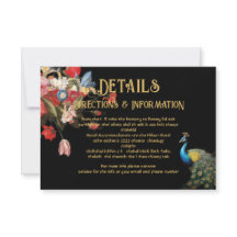 Indian Peacock Floral Wedding Details Info-Karte