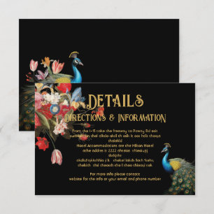 Indian Peacock Floral Wedding Details Info-Karte RSVP Karte
