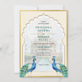 Indian Peacock Gold Taj Mahal Ästhetische Hochzeit Einladung (Vorderseite)