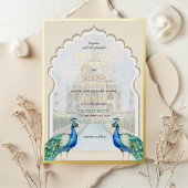 Indian Peacock Gold Taj Mahal Ästhetische Hochzeit Folieneinladung