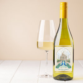 Indian Peacock Gold Taj Mahal Ästhetische Hochzeit Weinetikett