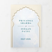 Indian Peacock Taj Mahal Arch QR Wedding Dreifach Gefaltete Einladung (Cover)
