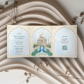 Indian Peacock Taj Mahal Arch QR Wedding Dreifach Gefaltete Einladung