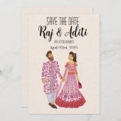 Indian Pink Wedding Illustriert Couple Save The Date (Vorne/Hinten)