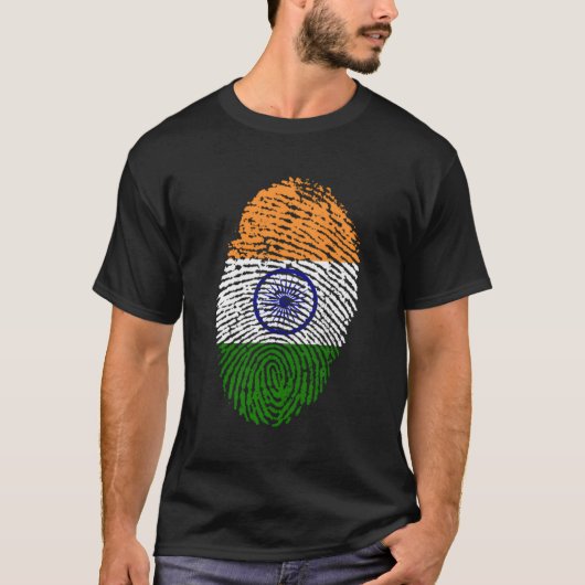 Indian Pride Fingerprint I Liebe Indien Flaggen-Am T-Shirt (Vorderseite)