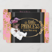 Indian Princess Baby Dusche Rosa und Schwarz Einladung (Vorne/Hinten)