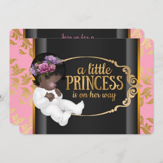 Indian Princess Baby Dusche Rosa und Schwarz Einladung (Vorne/Hinten)