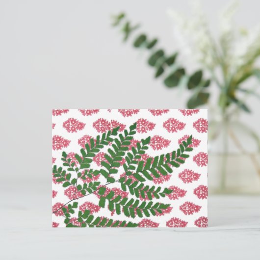 Indian Print Pink & Fern Postkarte (Stehend Vorderseite)