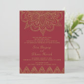 Indian Rich Red Gold Mehndi Hindu Wedding Einladung (Stehend Vorderseite)