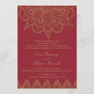 Indian Rich Red Gold Mehndi Hindu Wedding Einladung