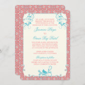 Indian Rokoko Floral Coral Aqua Wedding Einladung (Vorne/Hinten)