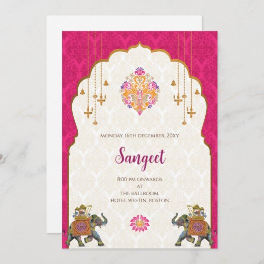 Indian Sangeet Einladung & indische Hochzeitkarten (Vorne/Hinten)