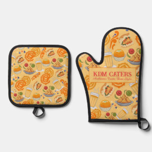 Indian Street Food Pattern farbenfrohe festliche C Ofenhandschuh & Topflappen-Set