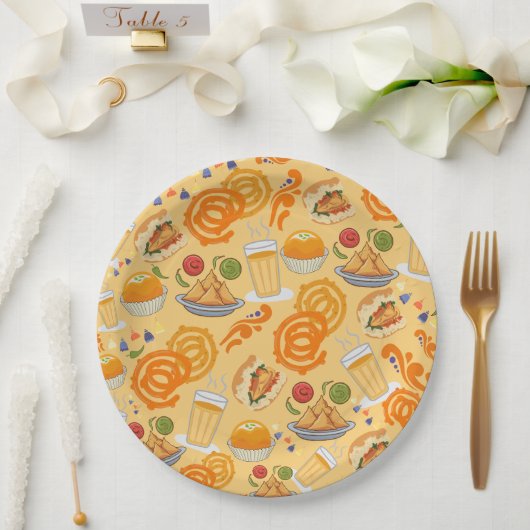 Indian Street Food Pattern farbenfrohe festliche C Pappteller (Hochzeit)