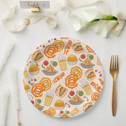 Indian Street Food Pattern farbenfrohe festliche C Pappteller (Hochzeit)