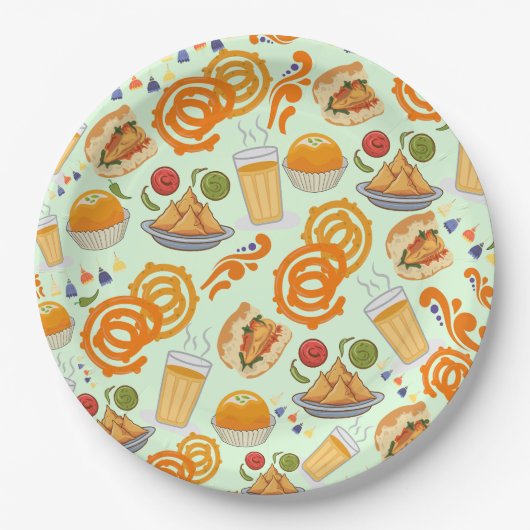 Indian Street Food Pattern farbenfrohe festliche C Pappteller (Vorderseite)