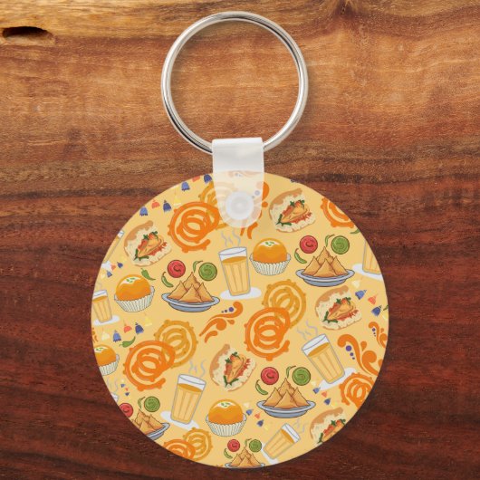 Indian Street Food Pattern farbenfrohe festliche C Schlüsselanhänger (Rückseite)