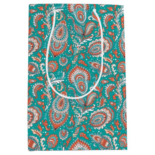 Indian Style Paisley Floral Seamless Pattern Mittlere Geschenktüte (Vorderseite)
