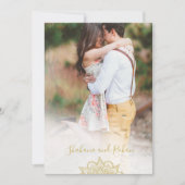 Indian Style Photo Green Gold Modern Chic Wedding Einladung (Vorderseite)