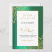 Indian Style Photo Green Gold Modern Chic Wedding Einladung (Rückseite)
