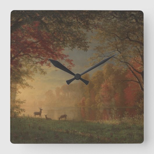 Indian Sunset Deer am See Quadratische Wanduhr (Vorderseite)