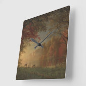 Indian Sunset Deer am See Quadratische Wanduhr (Winkel)