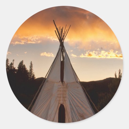 Indian Teepee Sunset Vertikales Bild Runder Aufkleber (Vorderseite)