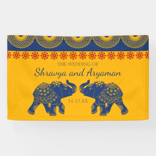 Indian Themed Elefanten bei Royal Blue Wedding Banner (Horizontal)