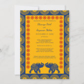 Indian Themed Elefanten bei Royal Blue Wedding Einladung (Vorderseite)