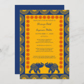 Indian Themed Elefanten bei Royal Blue Wedding Einladung (Vorne/Hinten)