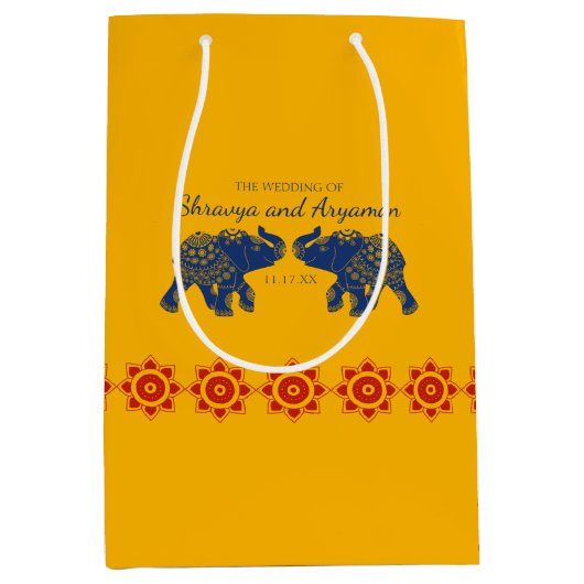 Indian Themed Elefanten bei Royal Blue Wedding Mittlere Geschenktüte (Vorderseite)